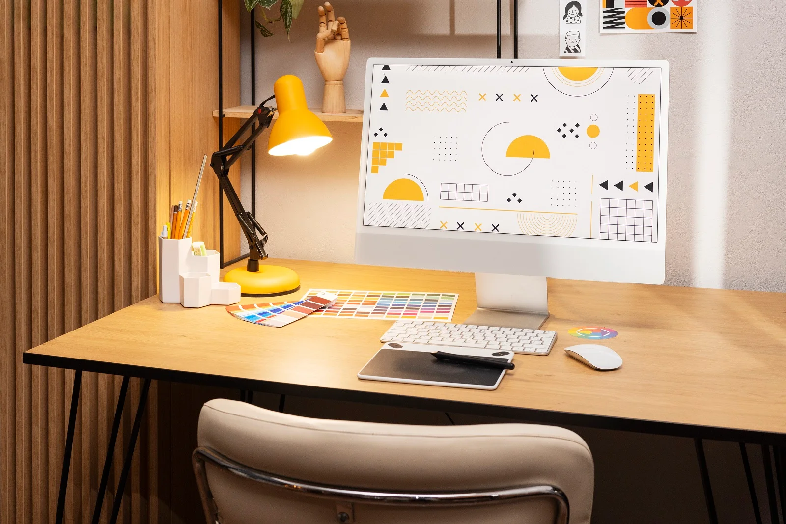 Graphic designer workspace with desktop computer